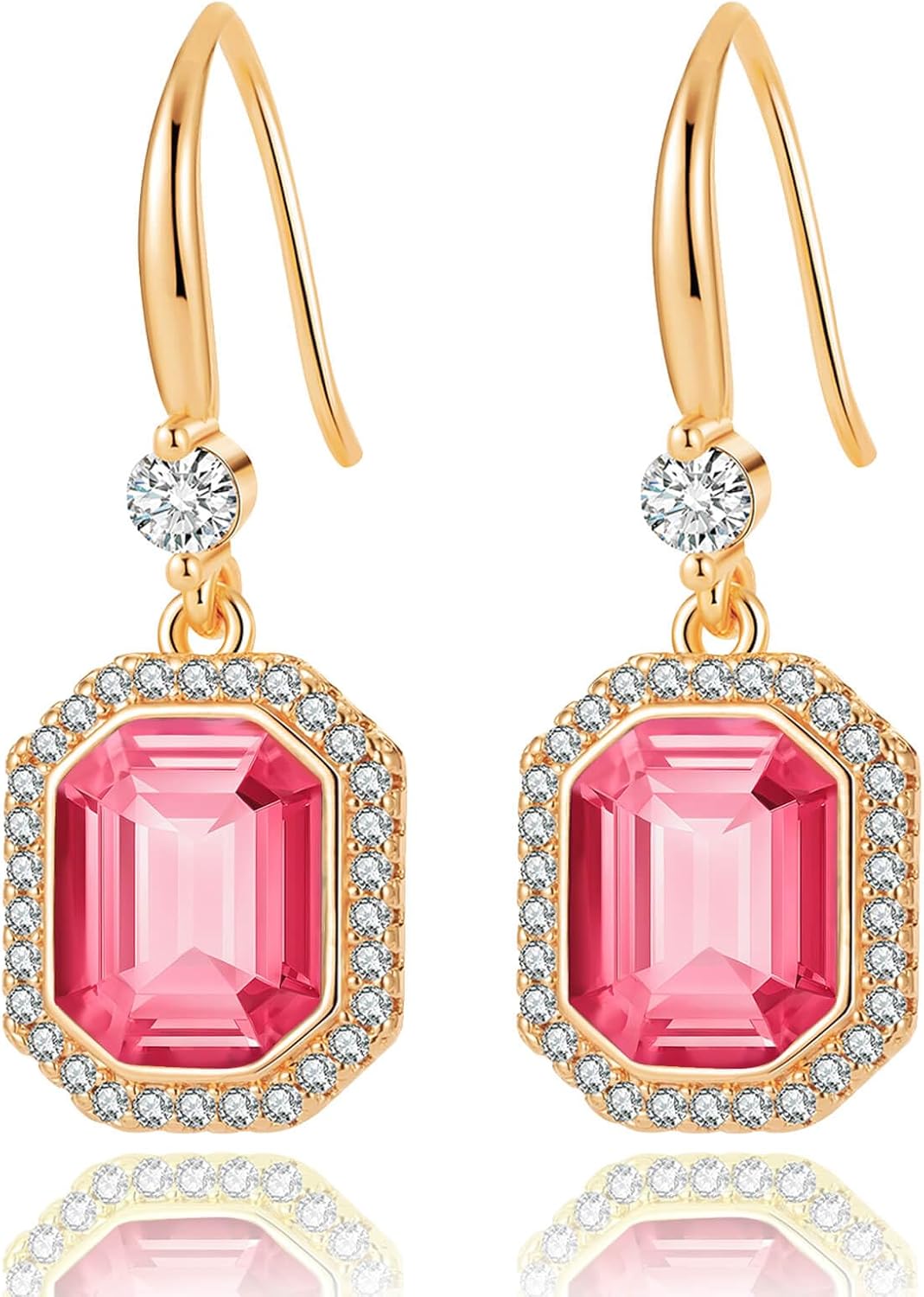 EVEVIC Austrian Crystal Halo Octagon Drop Dangle Earrings for Women 14K Rose Gold Plated Jewelry Gifts for Women