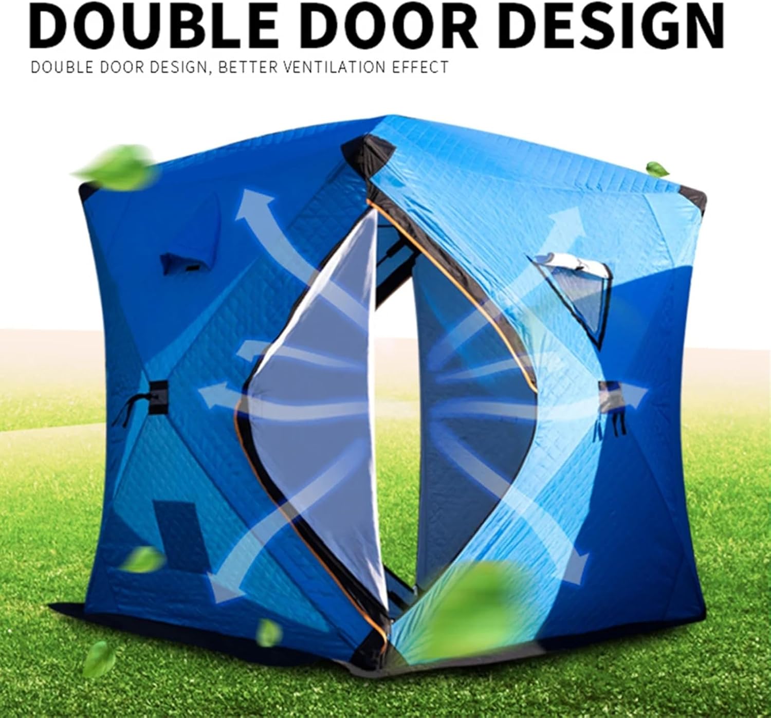 Insulated Ice Shanty 3-4 Person Portable Ice Fishing Shelter with Stove Jack, Pop-Up Ice Fishing Tent Ice House with 2 Doors 4 Windows (Black 180X180X210cm)