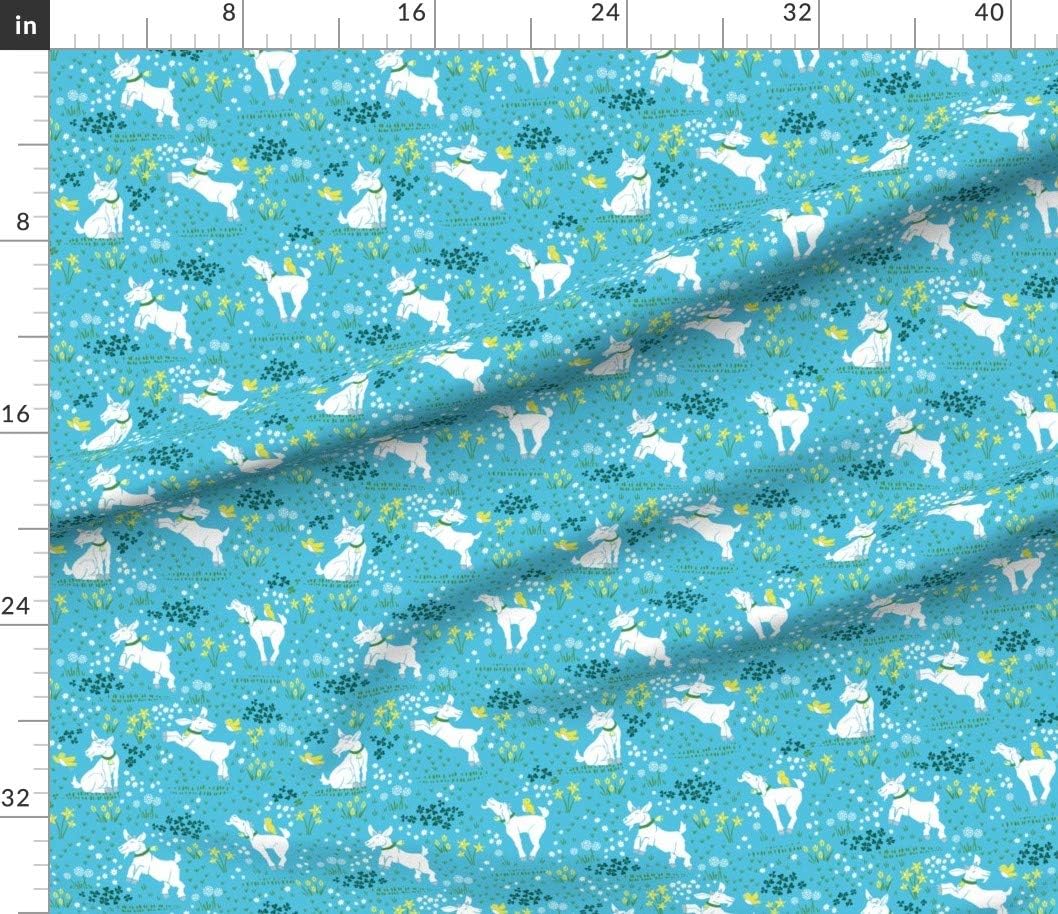 Spoonflower Fabric - Tulips Blue Daisy Herd Goat Horns Farm Animal Grazing Printed on Petal Signature Cotton Fabric by The Yard - Sewing Quilting Apparel Crafts Decor