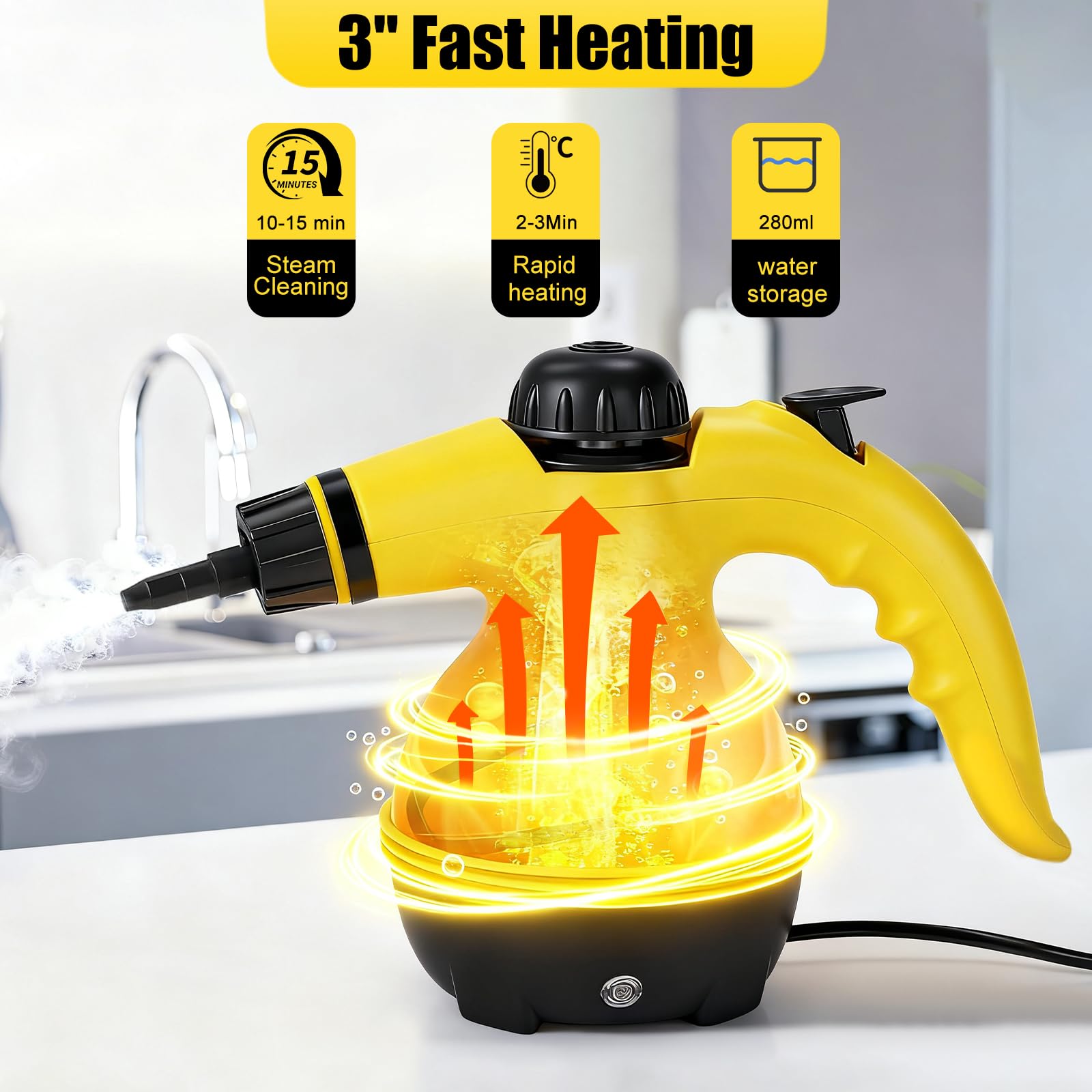 Handheld myjka parowa, przenośna, wysokociśnieniowa myjka parowa, 9 akcesoriów, do kuchni, sofy, łazienki, samochodu, 280 ml