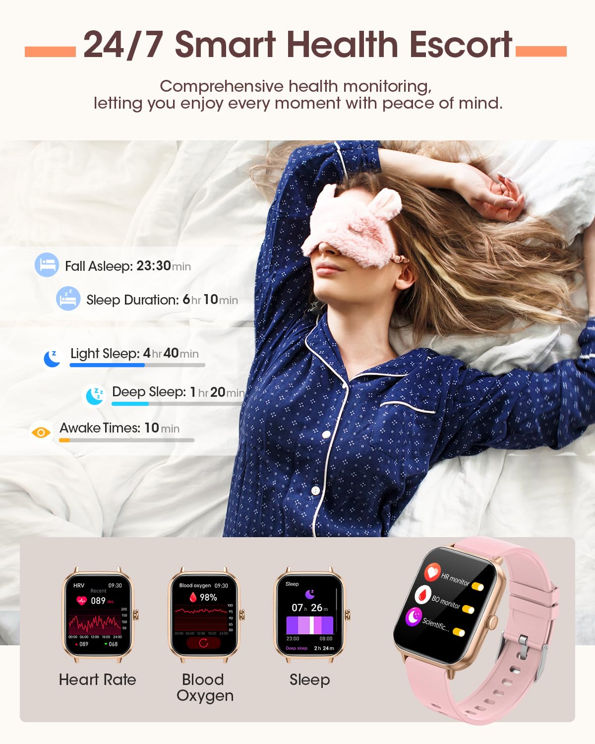 RUXINGX Smartwatch Donna con Chiamate, 1.83" Orologio Smartwatch con 3 Cinturini Fisiologia Femminile Sonno Cardiofrequenzimetro SpO2 IP68, 20+ Sport Notifiche Messaggi per iOS Android Oro Rosa Regalo