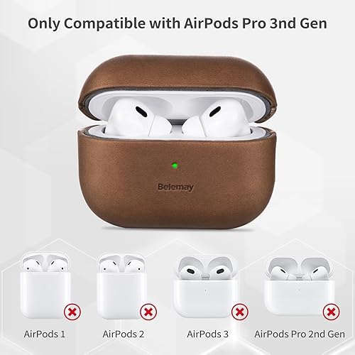 Miniatura 8 de Belemay Funda de cuero hecha a mano para AirPods Pro 3 generación (2025), estética vintage, efecto de dos tonos, pátina única, compatible con
