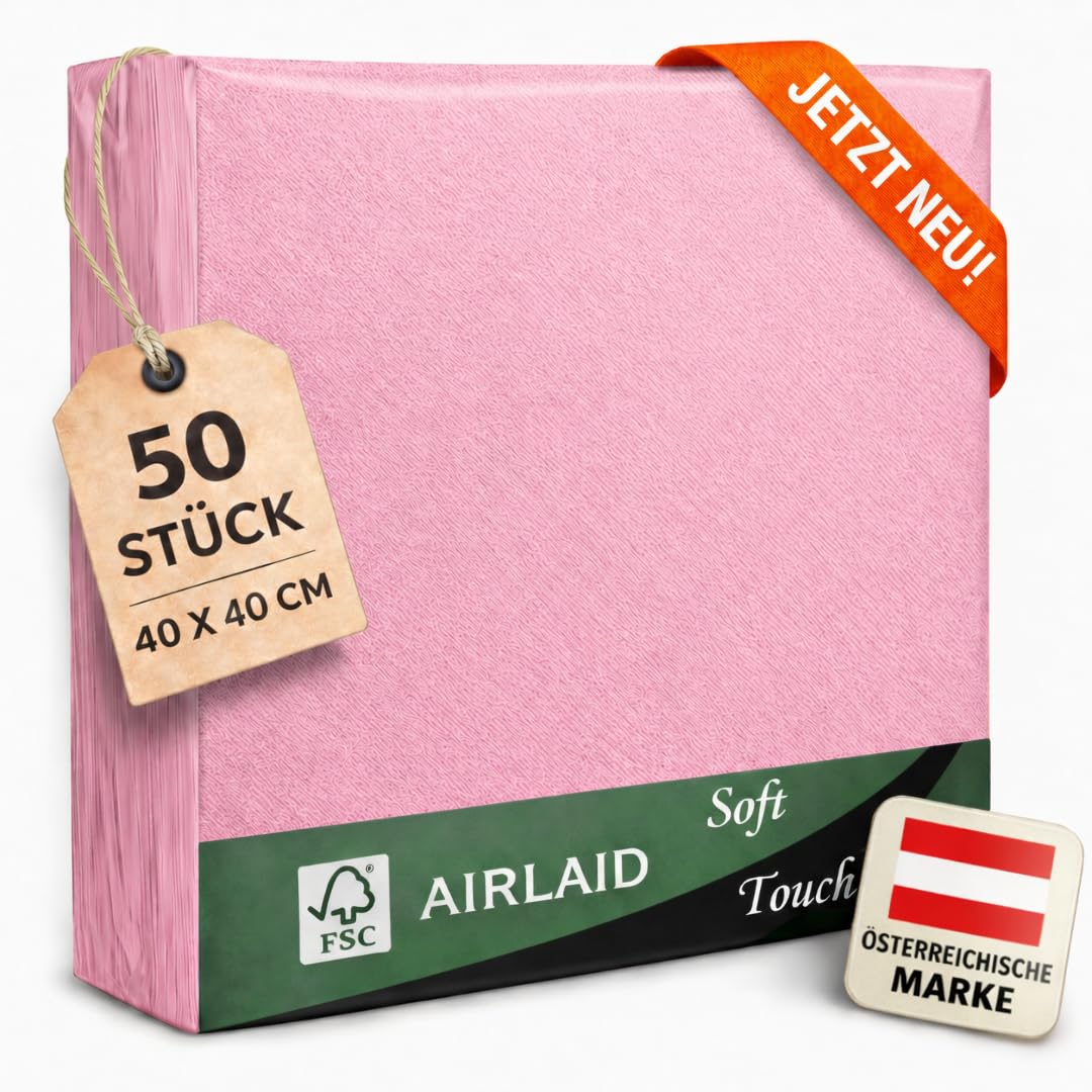 EV® Airlaid Servietten - 50 Stück, 40 x 40 cm - Stoffähnliche Servietten - ideal als Tischdeko für Hochzeit, Geburtstage & Feste