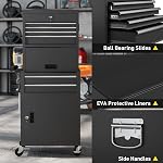 HOMCOM Lockable Tool Chest, 3-in-1 Rolling Tool Cabinet Combo with 6 Drawers and Pegboard, Detachable Steel Tool Storage Organizer for Garage and Workshop, Black