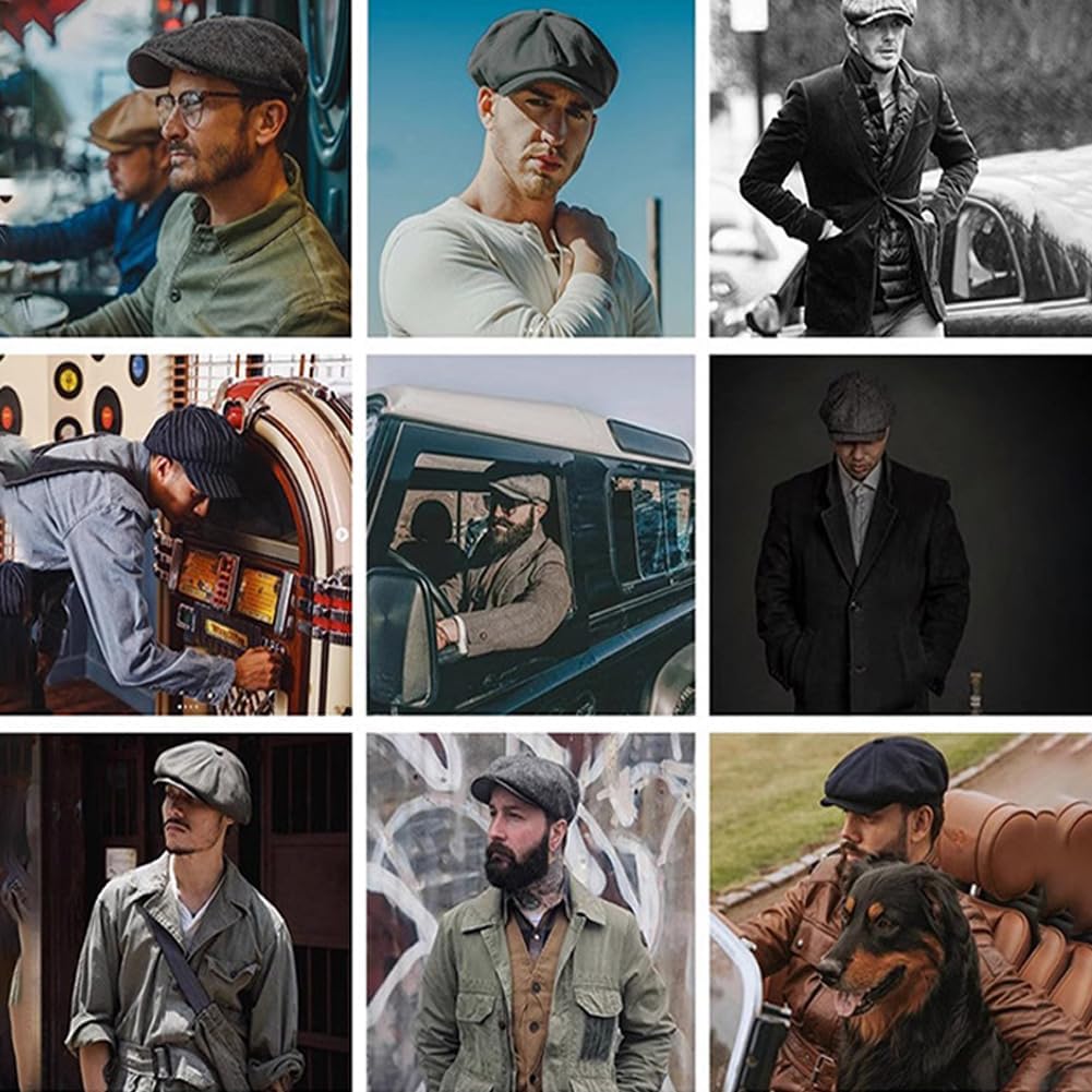 Mens Newsboy Cap Classic Ivy Cabbie Flat Golf Cap Driving Cap Elastic Band 22-23.6" - Image 5