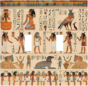 Egyptian Hieroglyphs Egypt Themed Light Switch Cover Plate 2 Gang Double Toggle Outlet Covers Wall Plates Decorative Switchplate Faceplate for Bedroom Bathroom