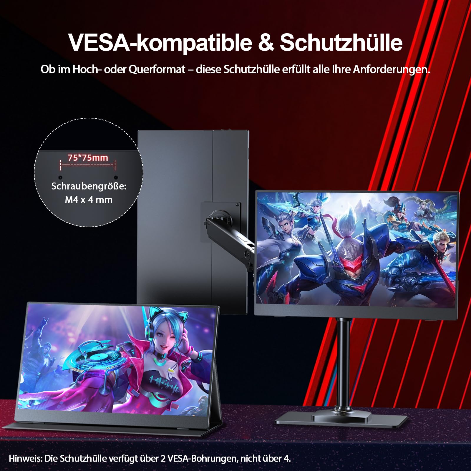 UPERFECT 16 Zoll 2K 120Hz Portable Gaming Monitor, 2560x1600 2000:1 10 Bit | 400 Nits 16:9/16:10 IPS Bildschirm Mini HDMI USB C für PC Laptop Xbo Switch, Zweiter Bildschirm VESA-kompatibel