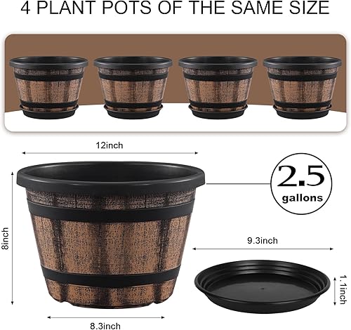 Miniatura 8 de Quarut Juego de 4 macetas grandes de 6 pulgadas con agujeros de drenaje y platillo