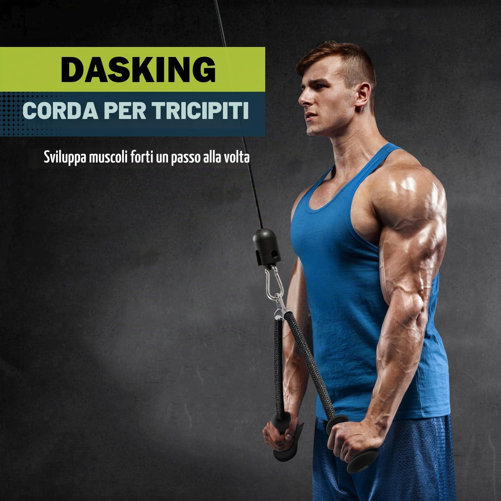 DASKING Corda Tricipiti per Cavi, Attrezzo Palestra Morbido per Lat Machine e Curl Bicipiti - Impugnatura Ergonomica Antiscivolo per Allenamento Sicuro - Accessorio Fitness per Home Gym e Bodybuilding