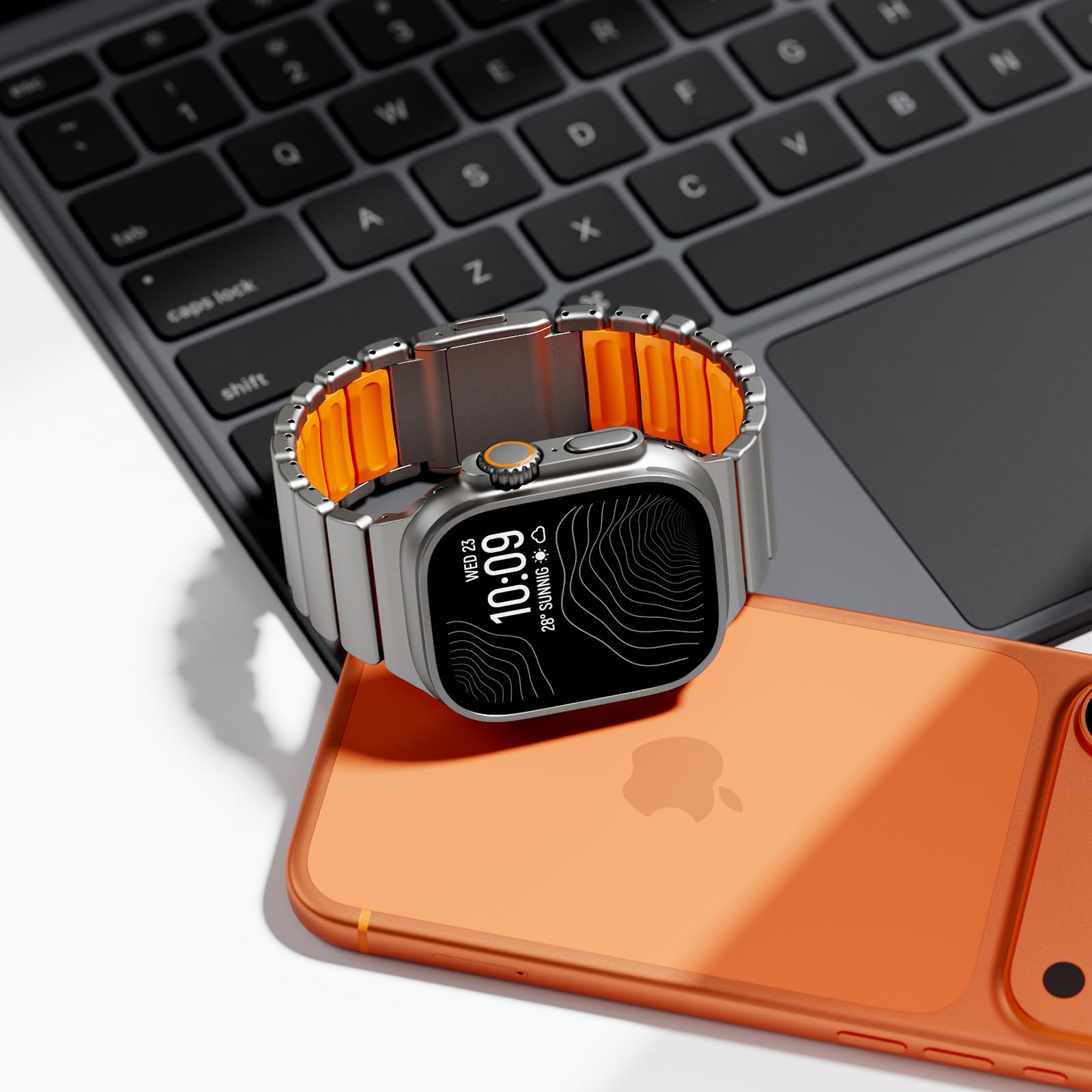 Bracelet magnétique en titane compatible avec Apple Watch Ultra 3/2/1 49 mm Series 11 10 46 mm 45 mm 44 mm 42 mm SE 3/2/1 9 8 7 6 5 4, lien double couche en silicone de luxe pour iWatch homme et femme