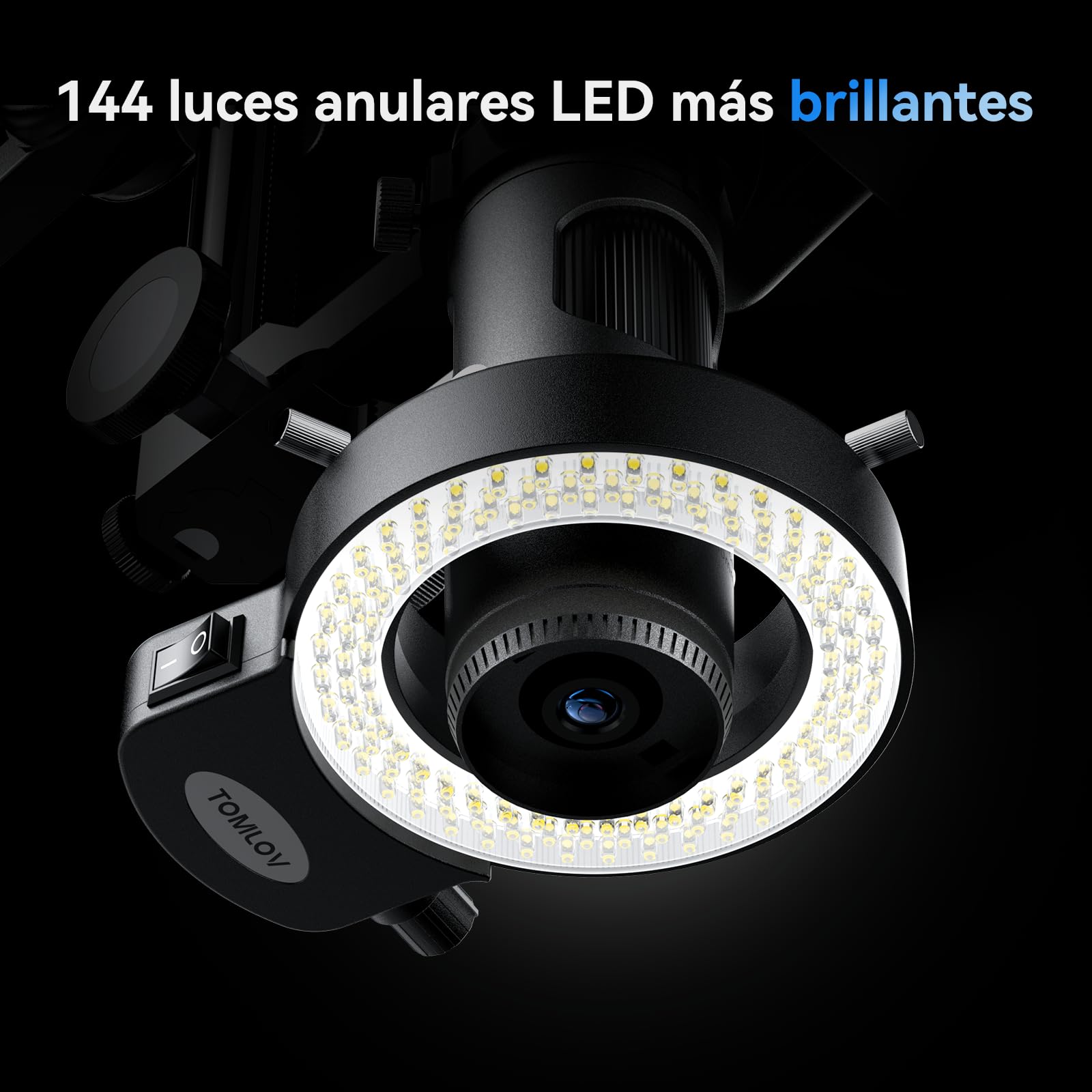 TOMLOV DM602 Pro Microscopio de 3 Lentes para Monedas, PCB y Biología | 3 Lentes Multiuso, Gran Área de Trabajo, Aumento 2000X, Pantalla IPS 10,1", Fotos y Vídeos, Luz Anular, Compatible con TV/PC