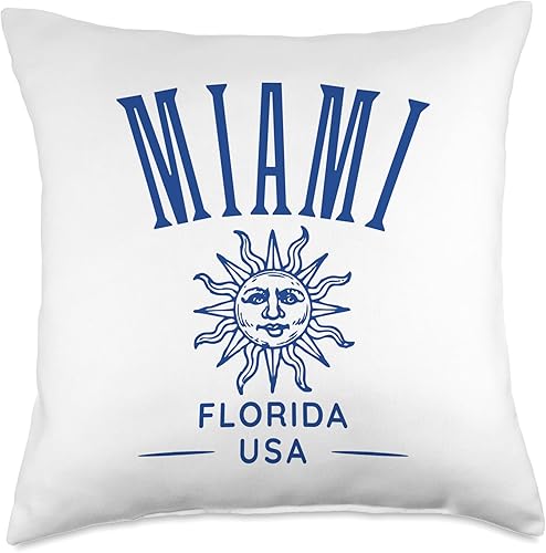 Miami Florida USA Retro Style Design Souvenir Throw Pillow, 18x18, Multicolor