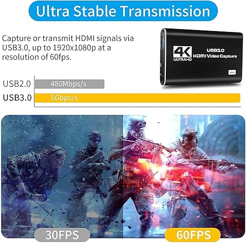 Miniatura 4 de SFABF Tarjeta de captura de vídeo de audio, adaptador de captura HDMI USB3.0 4K 1080P 60fps Dispositivo de captura de vídeo Convertidor de vídeo