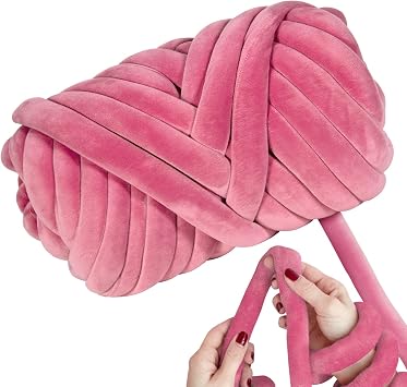 Ultra Soft 2.2 LBS 1kg Chunky Yarn for Hand Knitting, Lush Velvet Fabric Tube Yarn to Make Handbags, Pillows, Blankets, Crafts Dark Pink