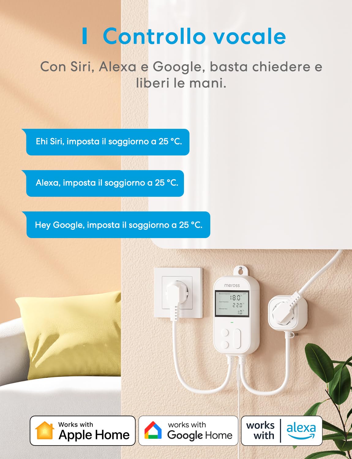 Meross Presa Smart Termostato Temperatura per Apple HomeKit 16A, Termoregolatore Intelligente WiFi Digitale per Alexa e Google Home, per Homebrew, Allevamento, Serra, Controllo di App e Vocale