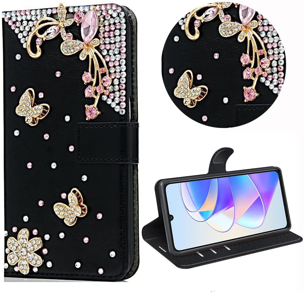 Glitter Cute Case for Girls Case for OnePlus ACE 2/OnePlus 11R Wallet PU Leather Case Cover Floral Bling Sparkly Diamonds Shiny Gems Folio Stand Wallet Flip with Card Slots Cute Magnetic Buckle