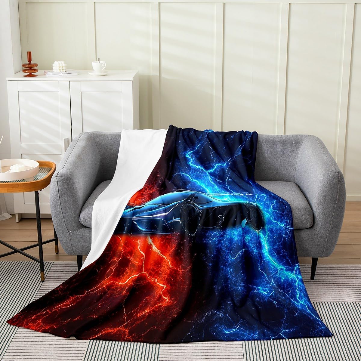 Motorcycle Flannel Fleece Blankets Throw Size,Super Soft Cozy Dirt Bike Plush Blankets,Lightweight Microfiber Blue Graffiti Throw Blanket for Couch Sofa Bed,50x60 Inches