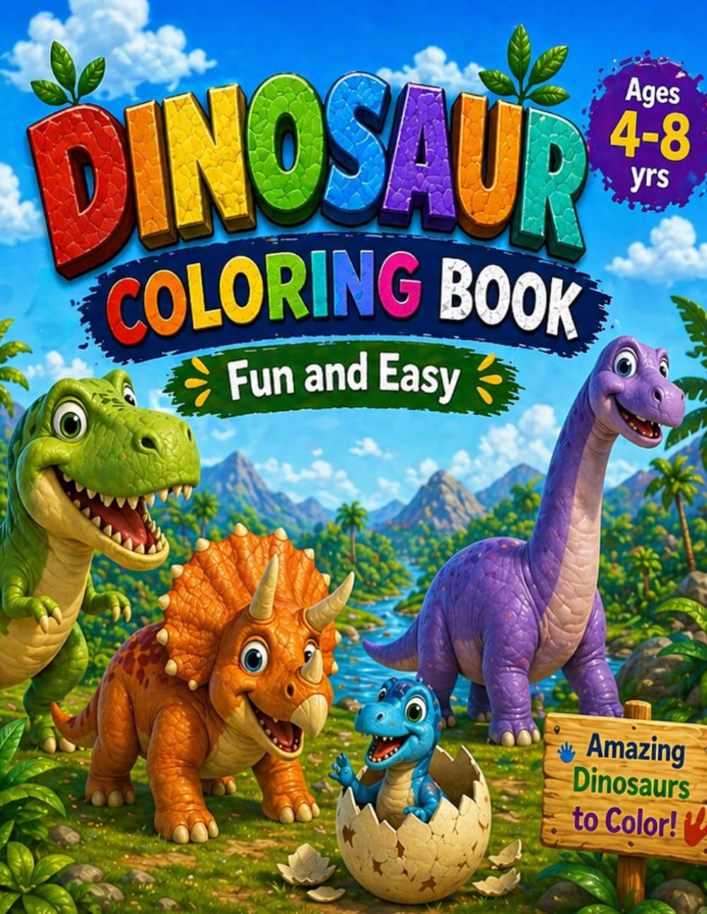 Dinosaur Activity Coloring Book for Kids Ages 4–8: Big and Simple Dino Coloring Pages with Fun Facts and Creative Practice Activities