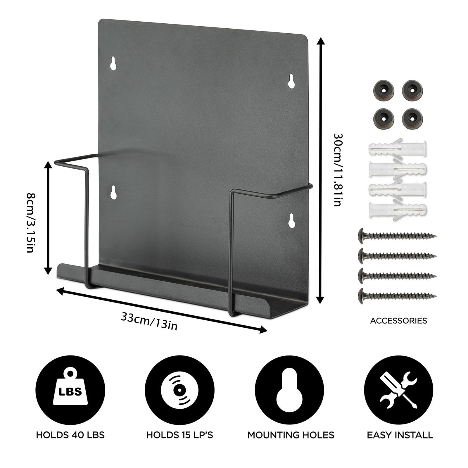 Soporte de pared para disco – Pared de exhibición de álbumes, soporte de pared para disco de metal | Estantes de pared flotantes para almacenar y mostrar discos de vinilo, soporte de fotos para baño