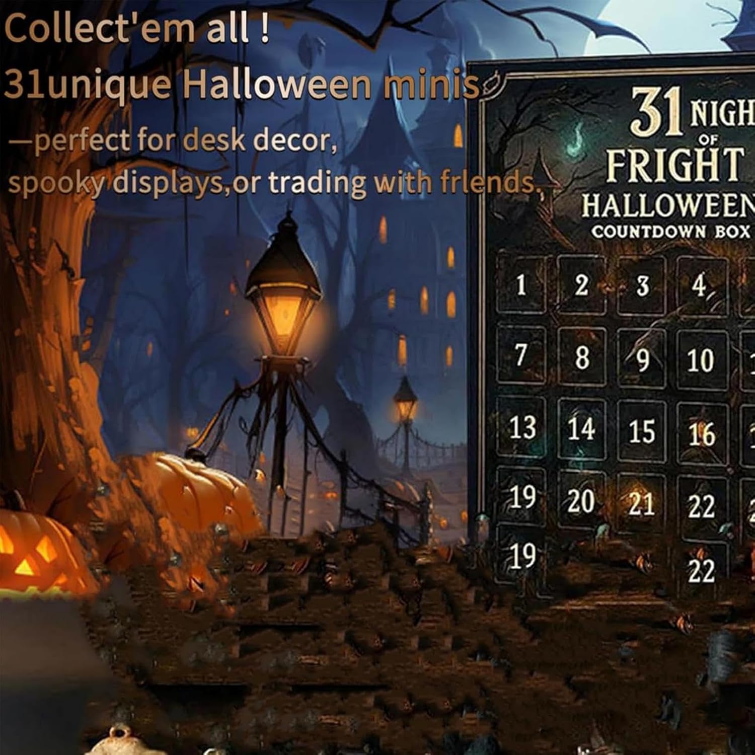 31 Days of Fright - Halloween Countdown Box, 2025 Halloween Advent Calendar Gift Set with Collectible Horror Figurines, Scary Ornaments & Party Decor for Adults, Teens, Haunted House Fans(31 Days) (31 Days)