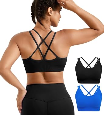 Women Sports Bras Pack - Crisscross Back Padded Longline Yoga Workout Top Low Impact Activewear