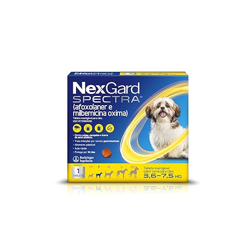 Remédios para pulgas e carrapatos: conheça os melhores e saiba como escolher 2 NexGard Spectra Antipulgas e Carrapatos e Vermífugo para Cães de 3,6 a 7,5kg - 1 tablete
