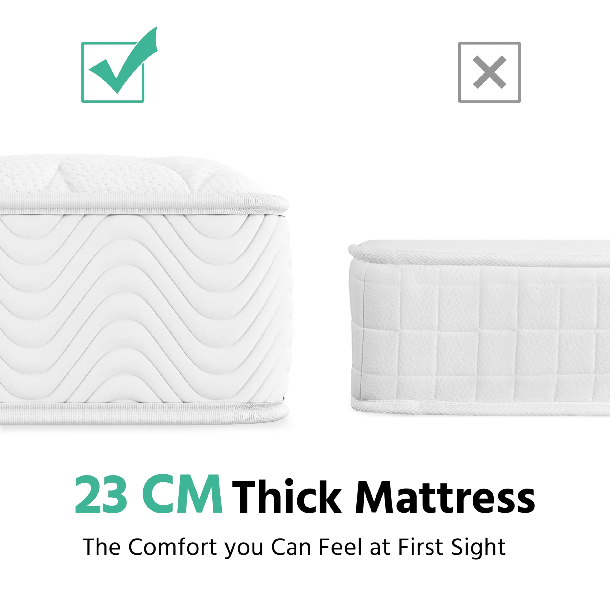 Yaheetech Matratze 90x200 cm Taschenfederkernmatratze 7 Zonen Matratzen Höhe 23 cm Ergonomisch Federkernmatratze Härtegrad H3 Einzelmatratze für Schlafzimmerbett/Weiß