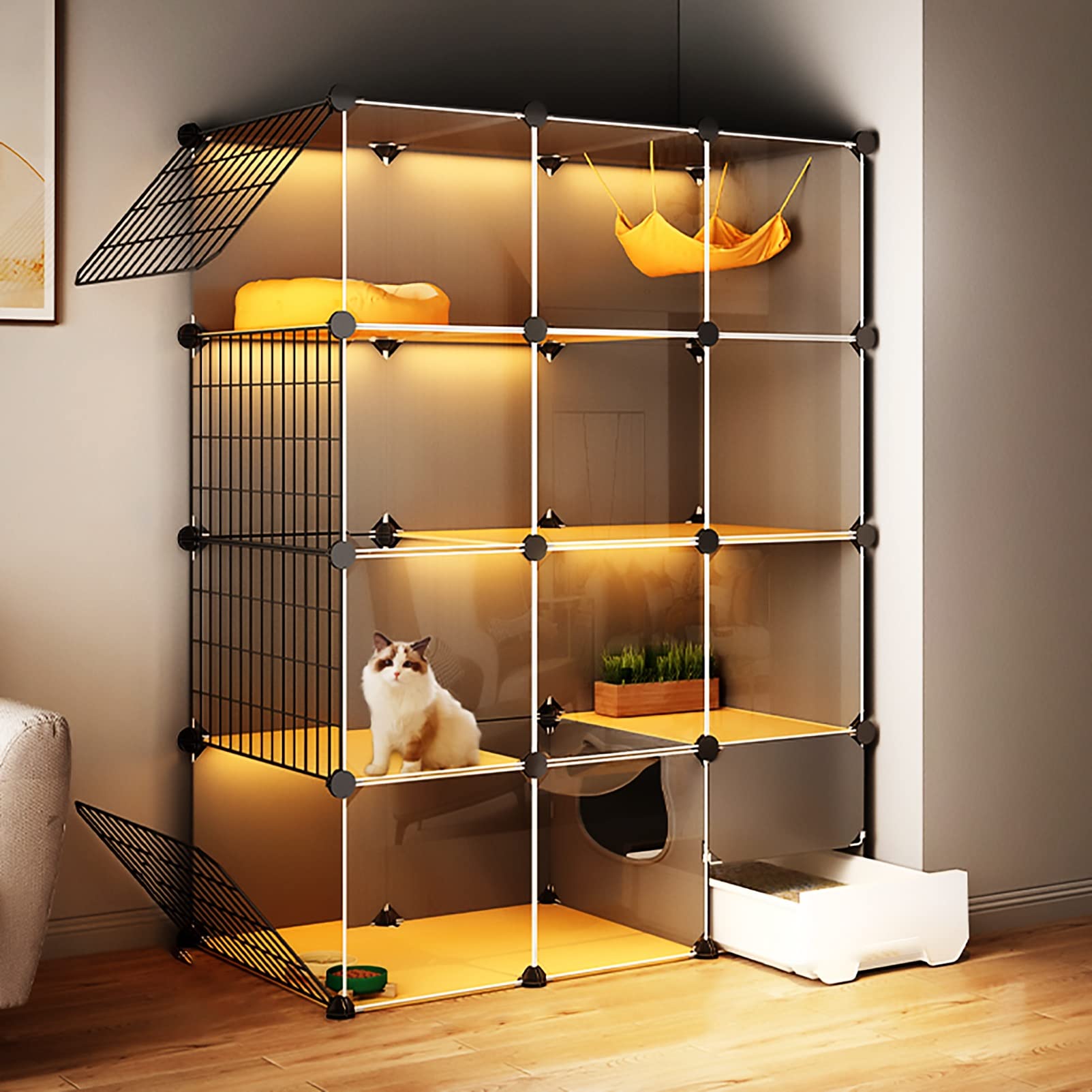 asdchZen Cat Cages Indoor,Cat Cage With Litter Box,Diy Cat Playpen,Large Exercise Place Ideal For Cat,107X47X147Cm Without Wheels