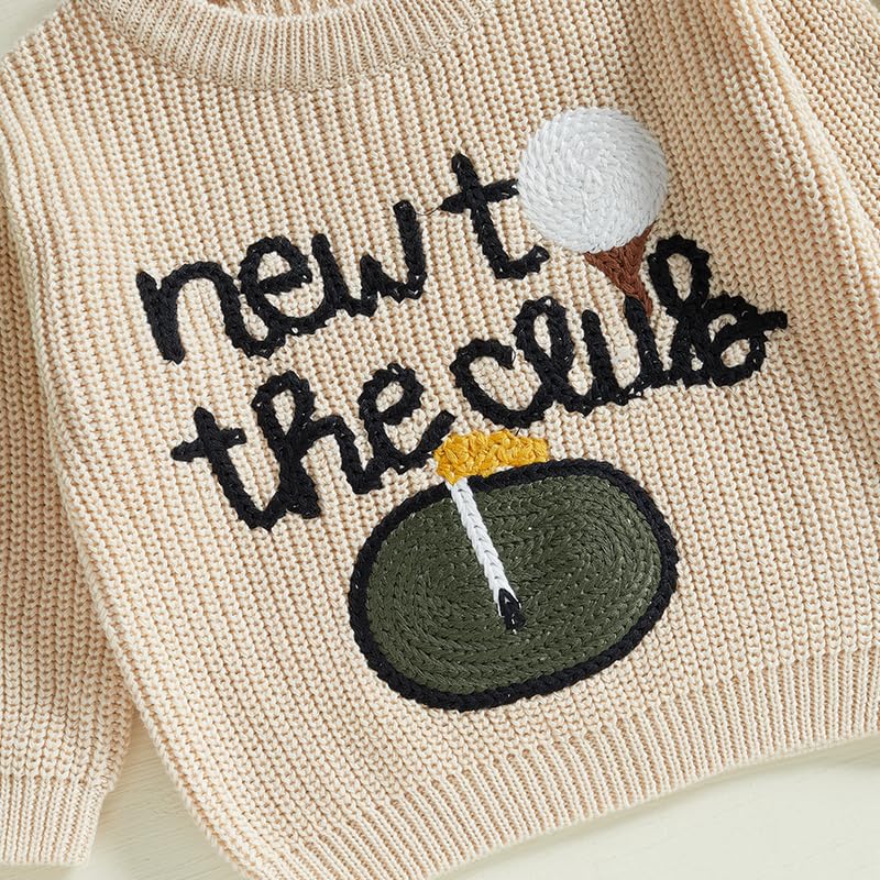 Newborn Baby Boy Girl Golf Outfit Sweater Letter Pullover Top Long Sleeve Knit Sweatshirt Fall Winter Clothes 6