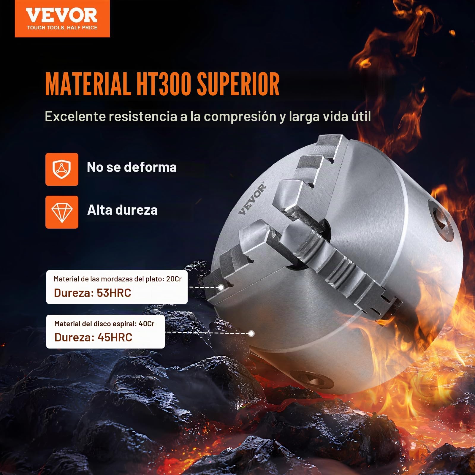VEVOR Portabrocas de Torno Autocentrante 3 Mordazas de 6" Mandril de Torno Rango de Sujeción 0,14"-6,3" Mandril de 3 Mordazas Llave en T Autocentrante Mandíbula Reversible para Fresadoras Taladros