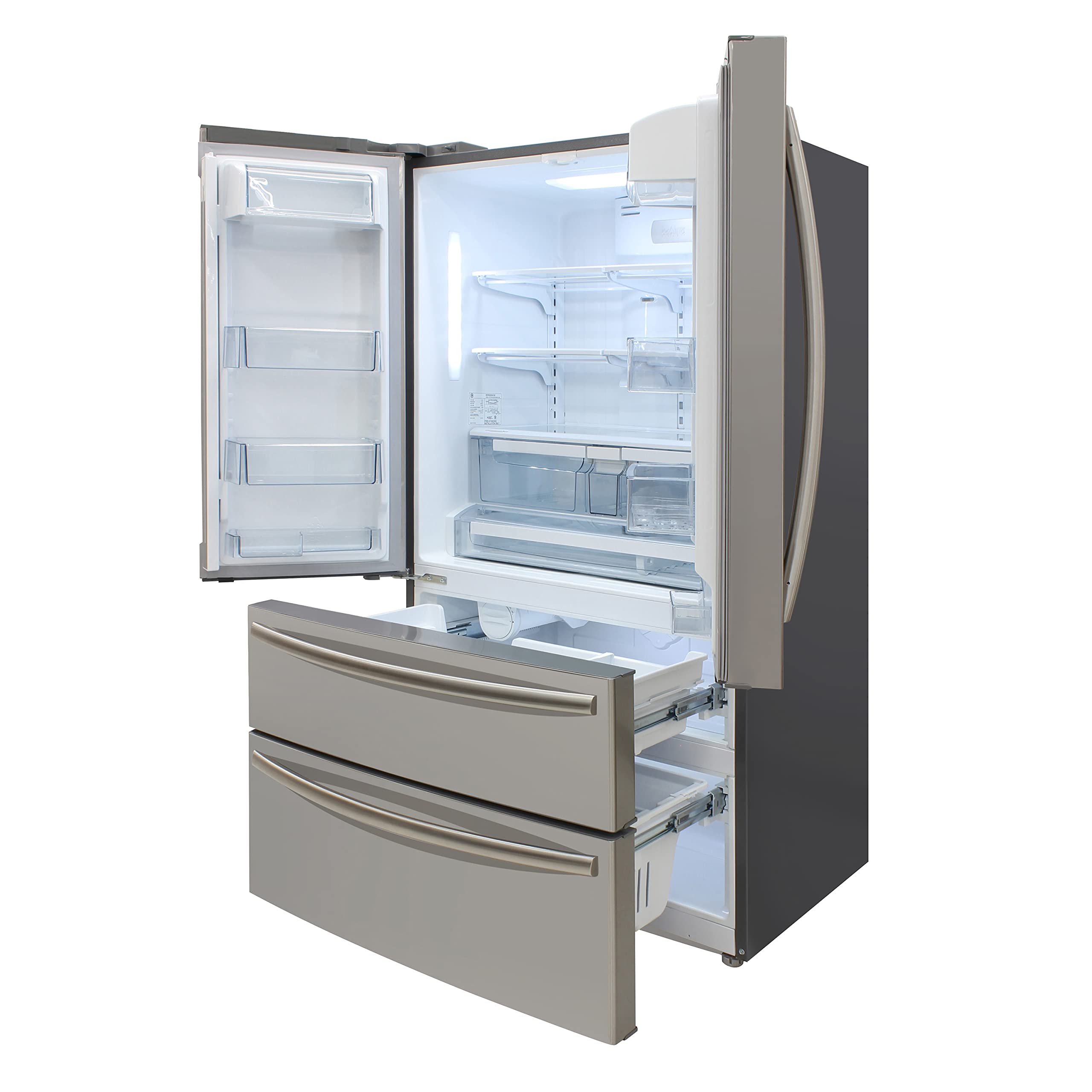 Brama French Door Refrigerator With Ice Maker And Dual Drawer Bottom Freezer, 20.7 Cu.Ft. Capacity With Adjustable Shelves Counter Depth Stainless Steel Exterior, 36-Inch, Metallic on Fridge.com - View 5