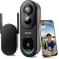 BOTSLAB 5MP Wireless Video Doorbell Camera: 180° Panoramic View, No Monthly Fee, AI Detection, 150-Day Battery, 2.4GHz WiFi