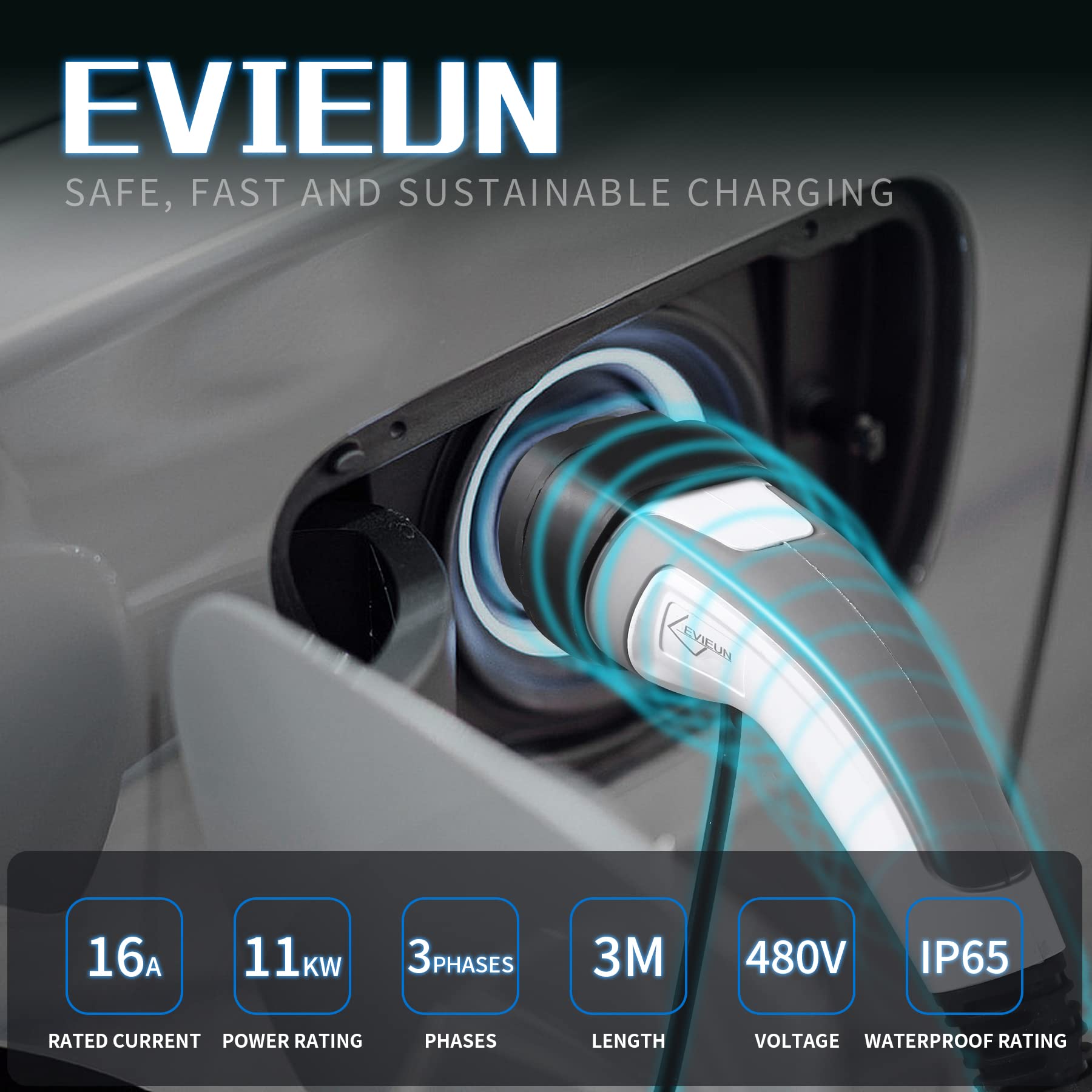 Cavo Ricarica Auto Elettrica Tipo 2, 16A 11 kW Trifase, 3 m | Tipo 2 a Tipo 2 per Veicoli Elettrici e Ibridi Plug-in; Compatibile con ID.3, ID.4, Model 3, e-tron, Zoe, i3, Leaf ed e-Golf