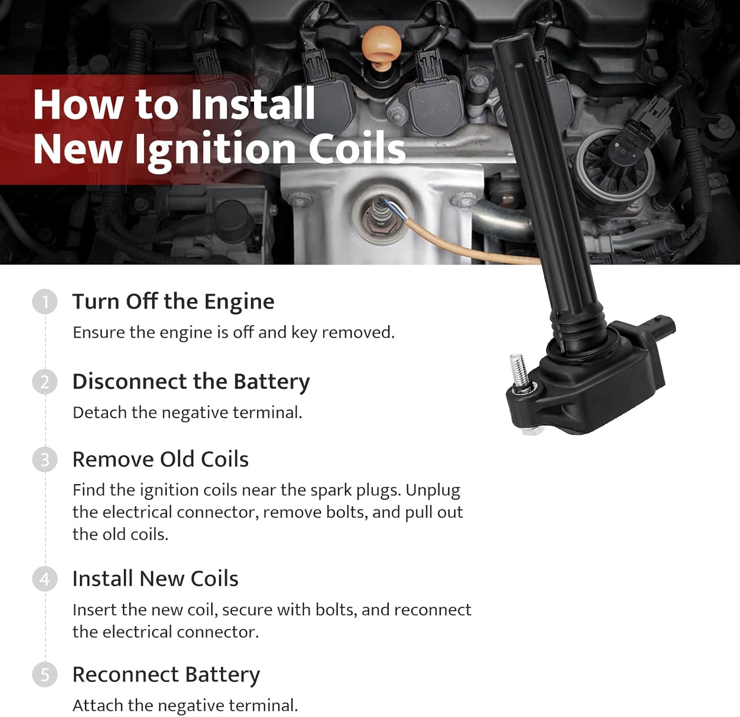Ignition Coil Pack fit for 3.6 2011 2012 2013 2014 2015 2016 2017 Jeep Grand Cherokee Wrangler, Dodge Grand Caravan Charger Challenger Durango Journey Avenger, Ram 1500, Chrysler 300 Town Country