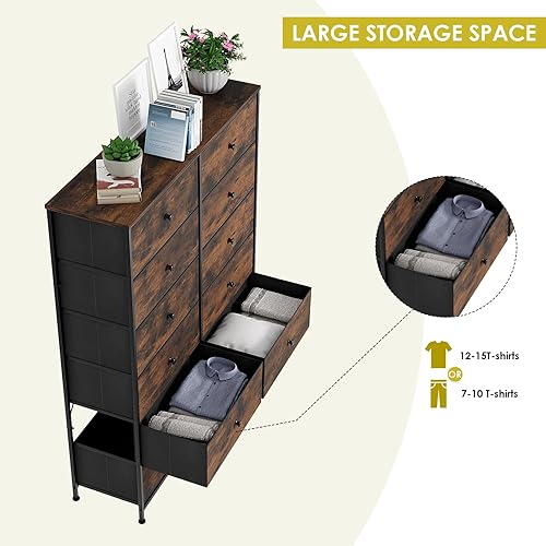 Miniatura 4 de Arlopu Cómoda de 12 cajones, torre de almacenamiento de tela de 6 capas ampliada de 35.2 pulgadas con contenedores de tela con impresión