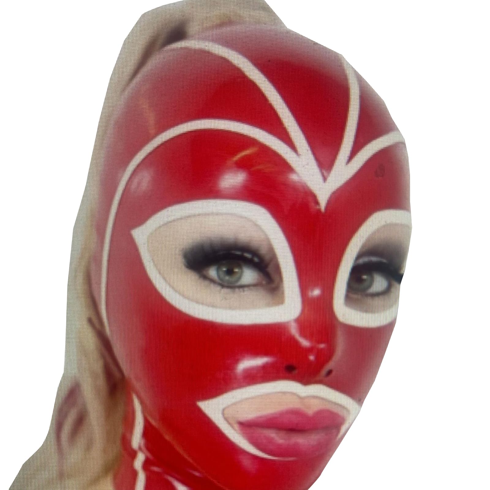 DSPENGS BDSM Latex Hood with Wig Fetish Rubber Head Mask Exposed Eyes and Mouth Handmade Back Zipper Cosplay(Size:M-65CM)