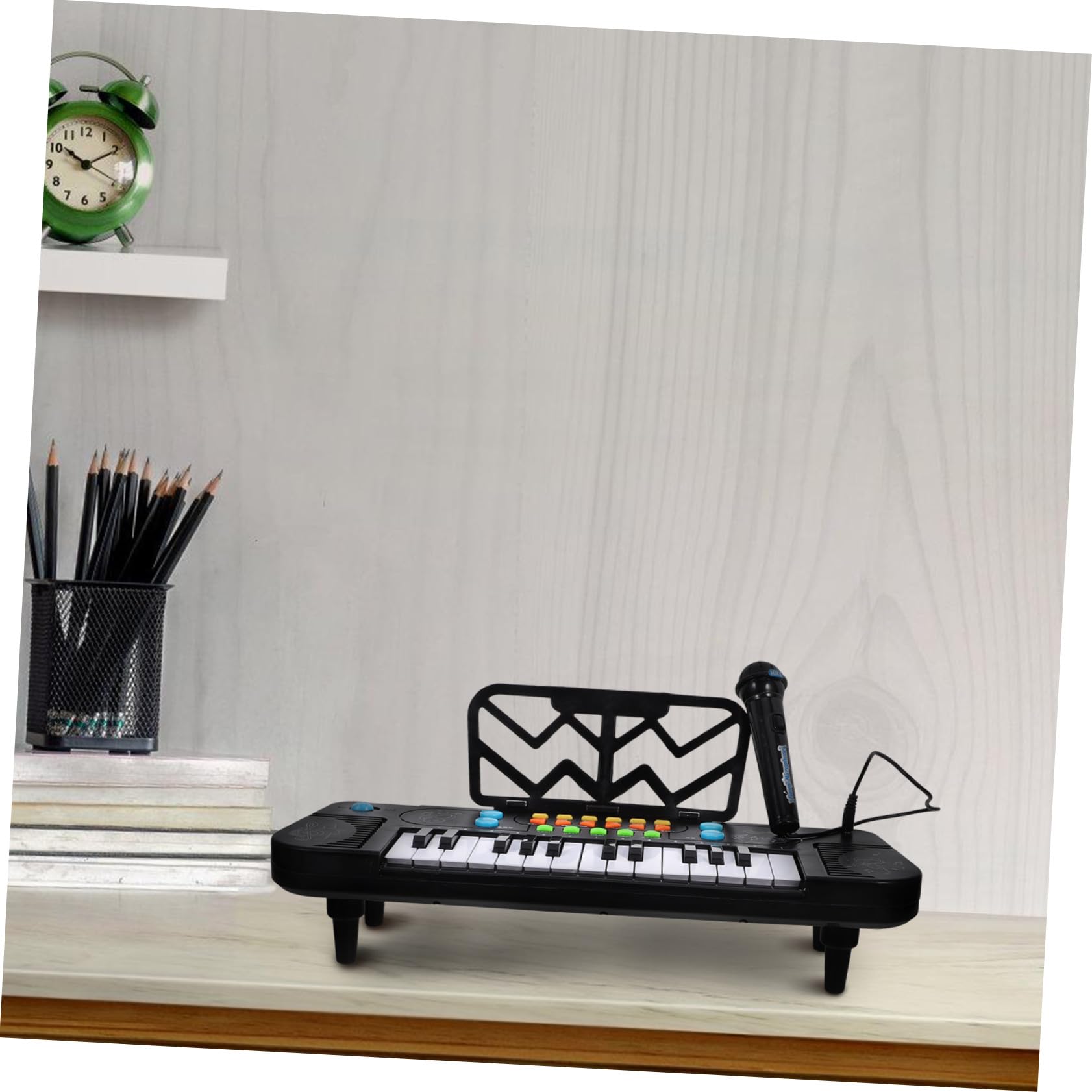Pianola Giocattolo 25 Tasti con Microfono, Plastico Nero