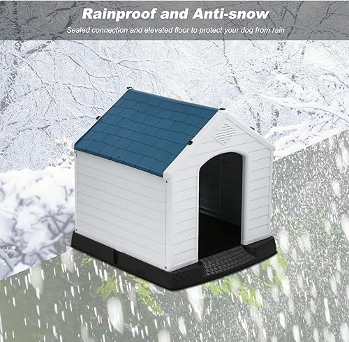 Miniatura 3 de FDW Casa para perros para interiores y exteriores, duradera, ventilada, impermeable, de plástico, para perros pequeños, medianos y grandes, con