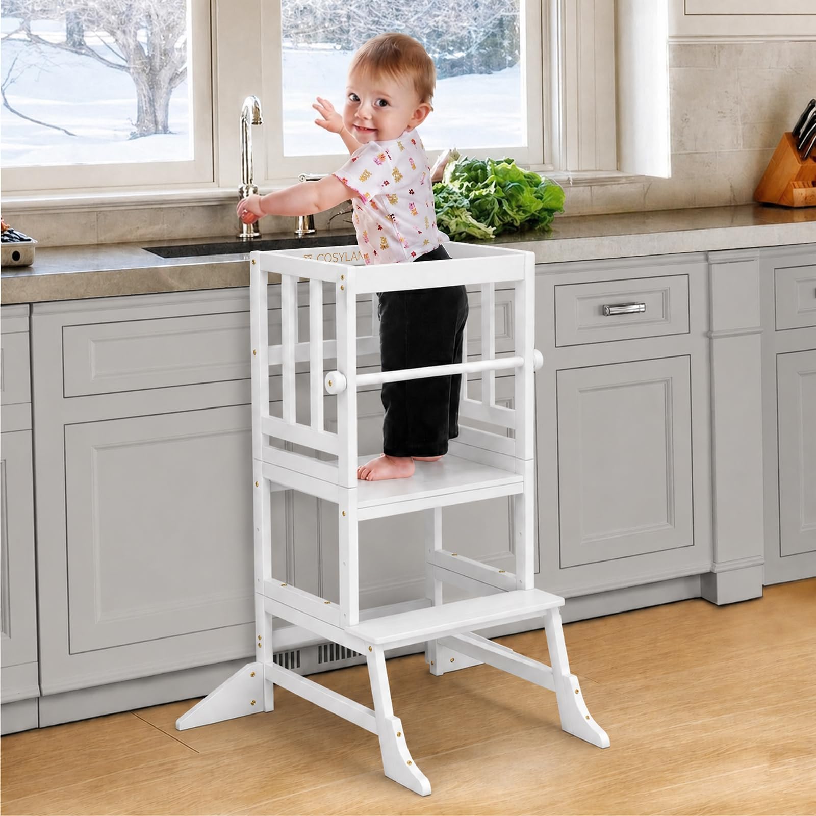 COSYLAND Toddler Standing Tower - Adjustable Height Kitchen Stool Helper