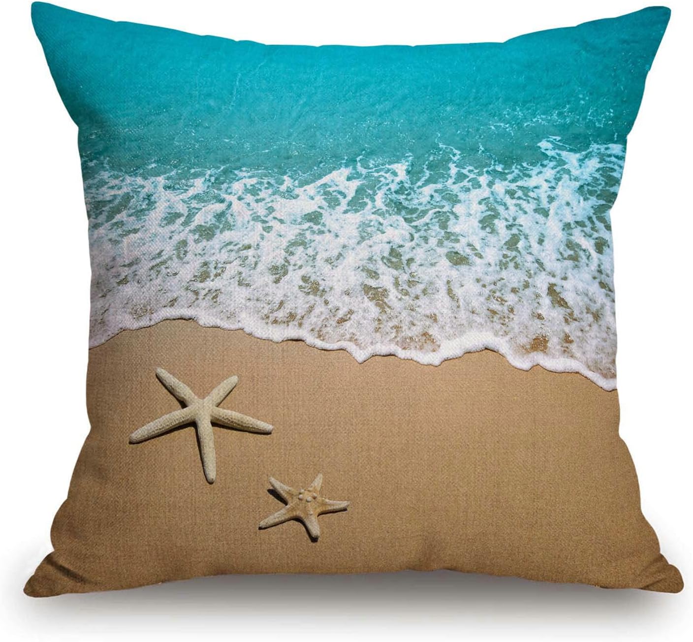 Amazon.com: TSSOHU Throw Pillow Cover Seashell Starfish Sand Teal Seawater Beach Pillow Case 18 ...