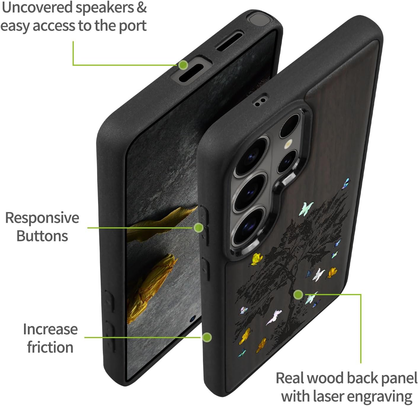 Carveit Magnetic Wooden Case for Samsung Galaxy S26 Ultra Case, Wood Artisan Engraved & Handmade Shell Inlaid, Compatible with MagSafe Wireless Chargers (Zentangle Sapling) Blackwood
