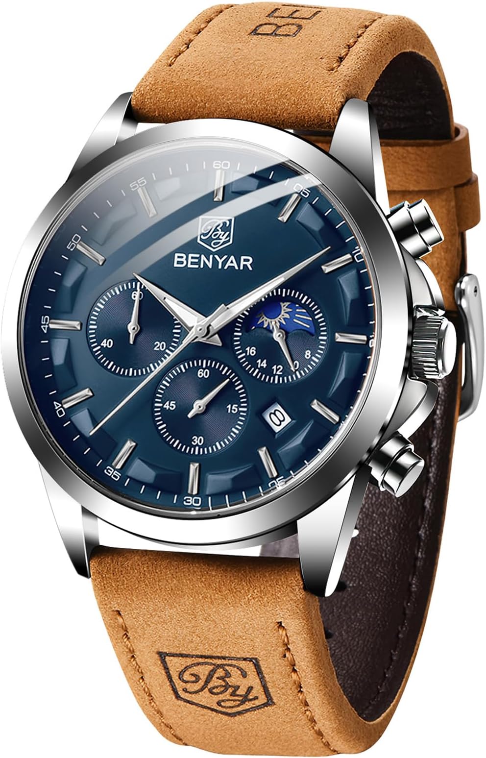 BY BENYAR Men's Watches Chronograph Date Watch Analogue Quartz Waterproof Luminous Business Casual Fashion Wrist Watches Gift for Men