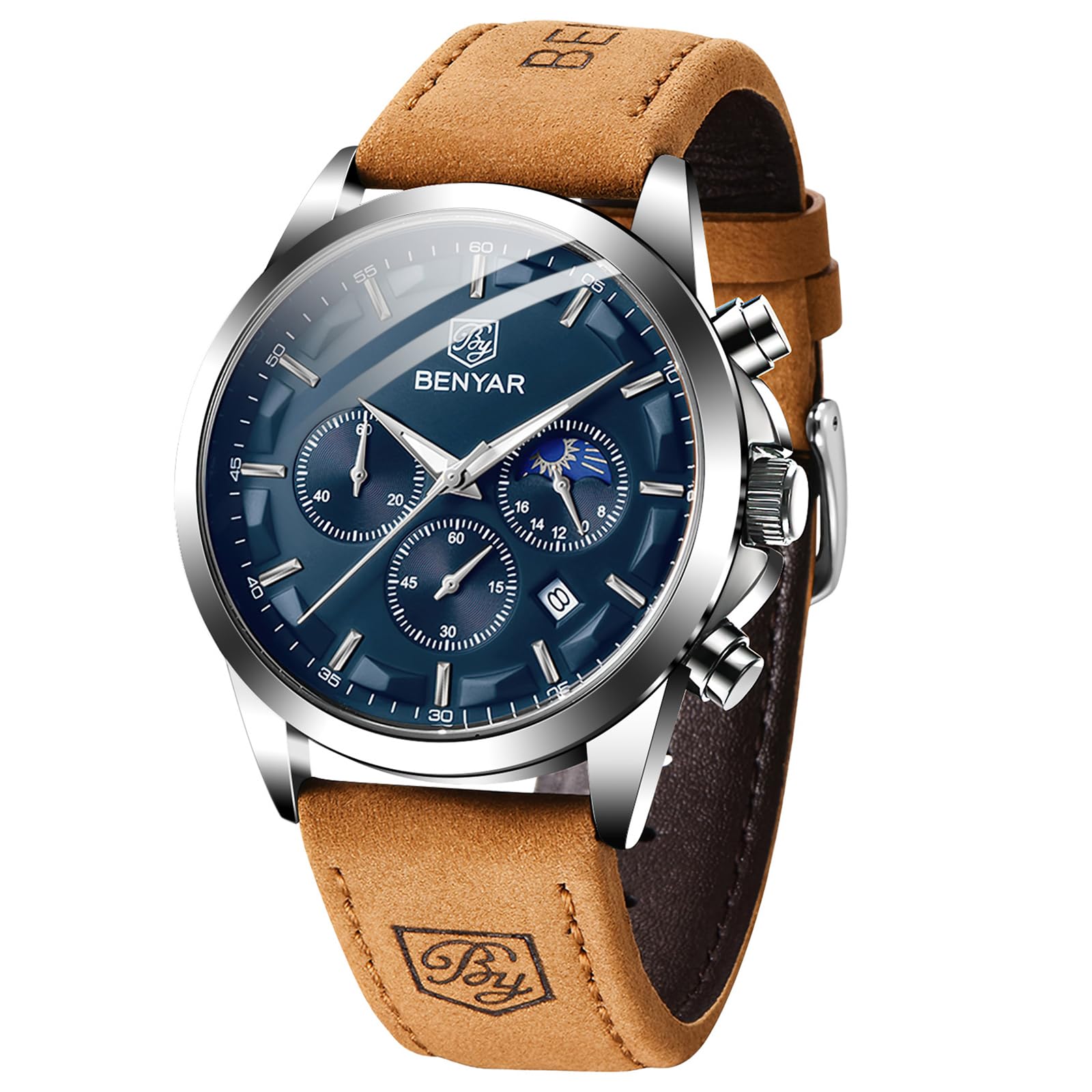 Men's Watch UK Wristwatches for Men Easy-to-Read Watches Men Luxury Waterproof Chronograph Sliver/Gold/Blue/Black Leather/Stainless Steel Birthday/Christmas/Fathers Day Gift