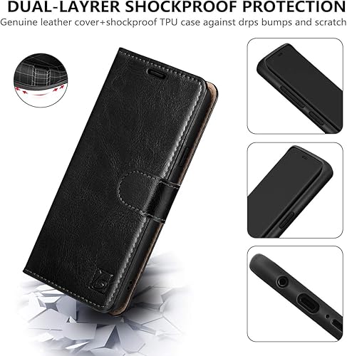 Miniatura 5 de Belemay Funda tipo cartera para Samsung Galaxy S10, piel de vaca auténtica, funda tipo libro con tapa, ranuras para tarjetero, bolsillos para