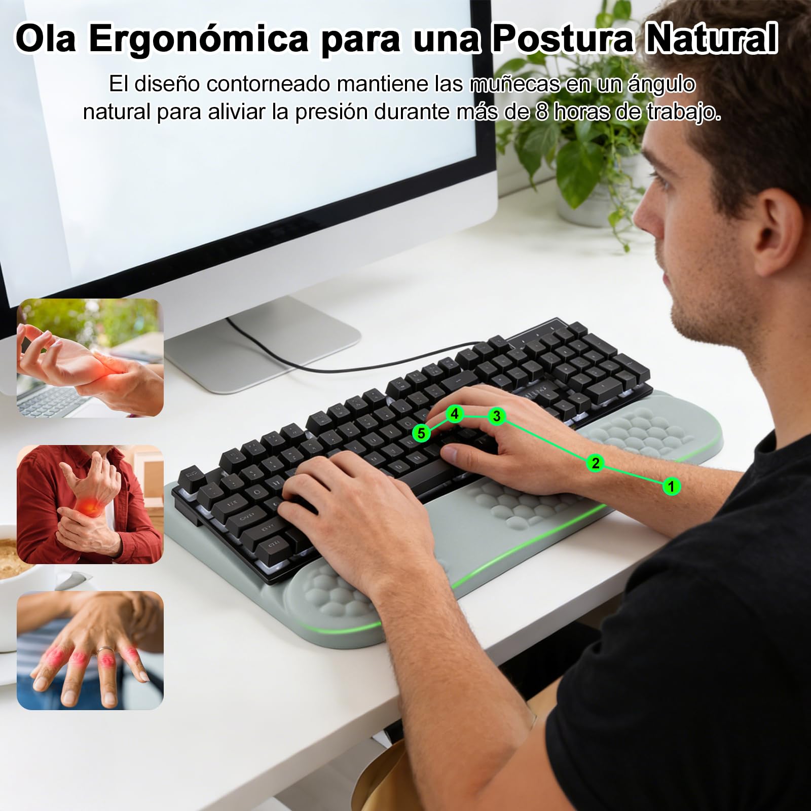 LIMOUS Reposamuñecas Ergonómico para Teclado, Soporte Elevador Ajustable | Caja de Almacenamiento, 2 Ángulos (3° y 13°), Espuma Viscoelástica En Ola, Base Antideslizante, para Oficina y Gaming, 17.3"