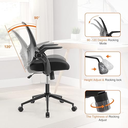 Miniatura 8 de Silla ergonómica de escritorio de oficina en casa, silla de computadora de malla ajustable en altura, silla de trabajo con abatible, color negro