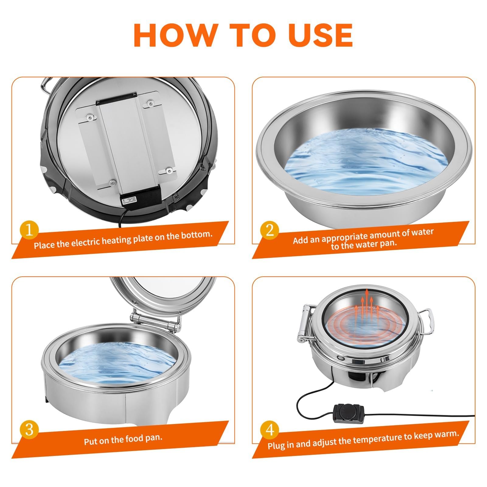 Calentador de Alimentos eléctrico Redondo de Acero Inoxidable de 400 W, Calentador Inteligente para Buffet, Ideal para cenas, Fiestas y Banquetes de Boda.