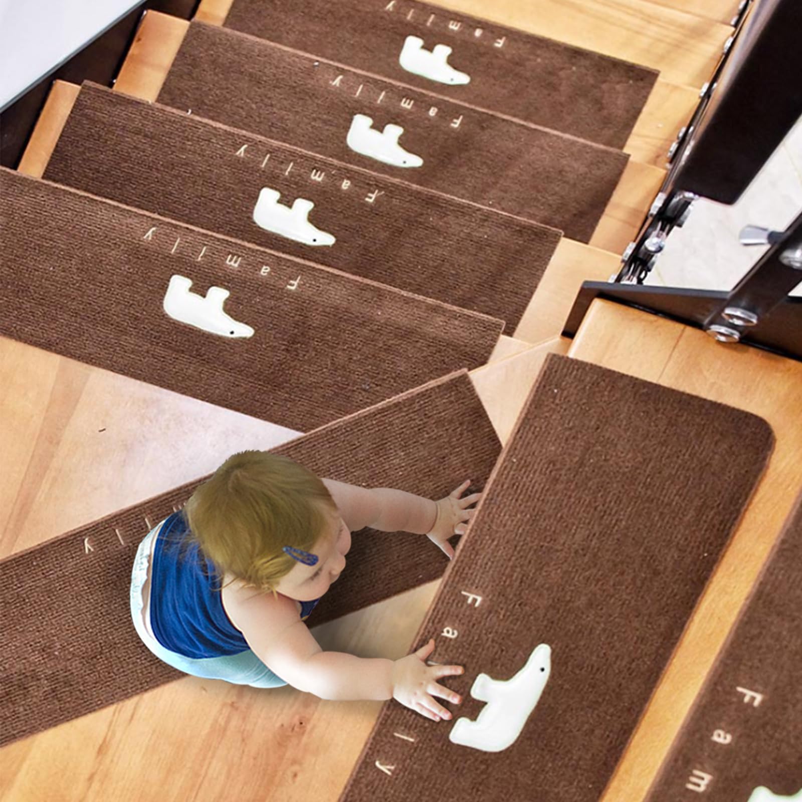15 Pcs Alfombra de Escalera,Alfombrilla Autoadhesiva de Escalera,Interior Alfombrillas de Escalera,Antideslizante,Proteger,para familias con niños,Personas Mayores y Mascotas.