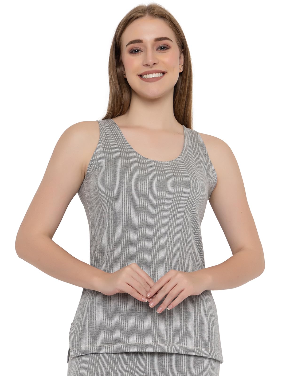 Scoop Neck Sleeveless Premium Upper Thermal Top for Women | Women Thermal Top- Light Grey-image-7