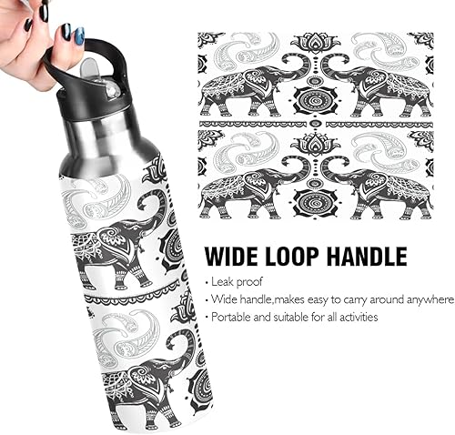 Miniatura 4 de senya Botella de agua de acero inoxidable 0014 con tapa con pajilla, termo para niños, termo de elefante indio de cachemira para deportes, oficina,